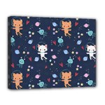 Cute Astronaut Cat With Star Galaxy Elements Seamless Pattern Canvas 14  x 11  (Stretched)
