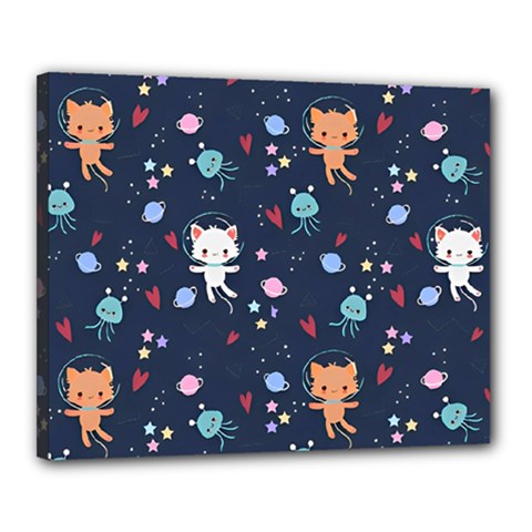 Cute Astronaut Cat With Star Galaxy Elements Seamless Pattern Canvas 20  x 16  (Stretched) from ArtsNow.com