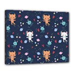 Cute Astronaut Cat With Star Galaxy Elements Seamless Pattern Canvas 20  x 16  (Stretched)