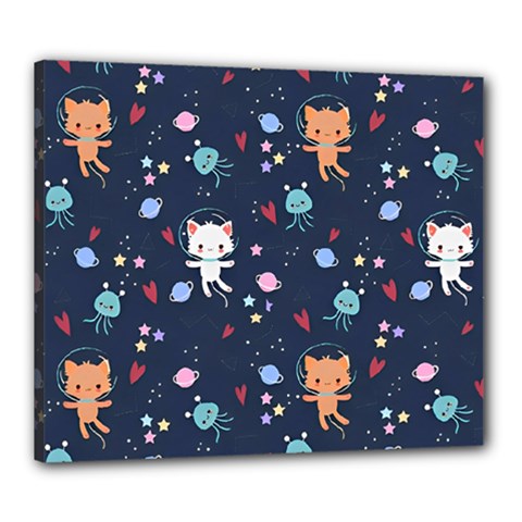 Cute Astronaut Cat With Star Galaxy Elements Seamless Pattern Canvas 24  x 20  (Stretched) from ArtsNow.com