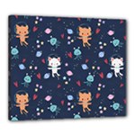 Cute Astronaut Cat With Star Galaxy Elements Seamless Pattern Canvas 24  x 20  (Stretched)