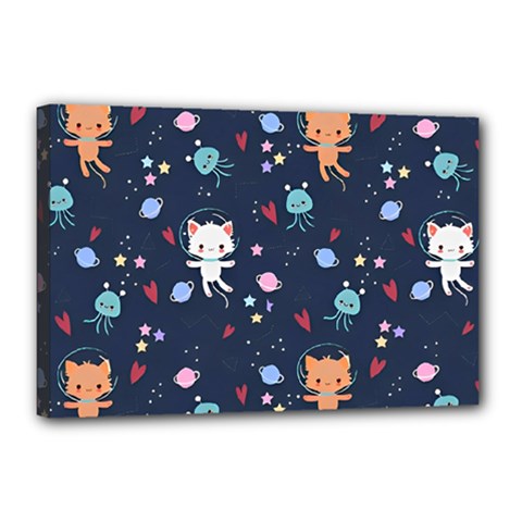 Cute Astronaut Cat With Star Galaxy Elements Seamless Pattern Canvas 18  x 12  (Stretched) from ArtsNow.com