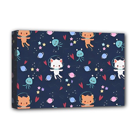 Cute Astronaut Cat With Star Galaxy Elements Seamless Pattern Deluxe Canvas 18  x 12  (Stretched) from ArtsNow.com