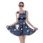 Cute Astronaut Cat With Star Galaxy Elements Seamless Pattern Skater Dress