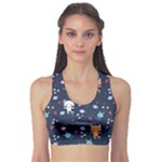 Cute Astronaut Cat With Star Galaxy Elements Seamless Pattern Sports Bra