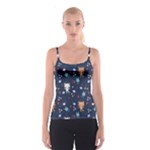 Cute Astronaut Cat With Star Galaxy Elements Seamless Pattern Spaghetti Strap Top