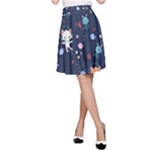 Cute Astronaut Cat With Star Galaxy Elements Seamless Pattern A-Line Skirt