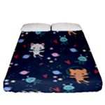 Cute Astronaut Cat With Star Galaxy Elements Seamless Pattern Fitted Sheet (Queen Size)