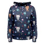 Cute Astronaut Cat With Star Galaxy Elements Seamless Pattern Women s Pullover Hoodie