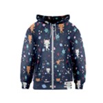 Cute Astronaut Cat With Star Galaxy Elements Seamless Pattern Kids  Zipper Hoodie