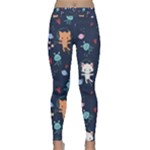 Cute Astronaut Cat With Star Galaxy Elements Seamless Pattern Classic Yoga Leggings