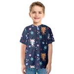 Cute Astronaut Cat With Star Galaxy Elements Seamless Pattern Kids  Sport Mesh Tee