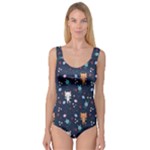 Cute Astronaut Cat With Star Galaxy Elements Seamless Pattern Princess Tank Leotard 