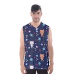 Cute Astronaut Cat With Star Galaxy Elements Seamless Pattern Men s Basketball Tank Top