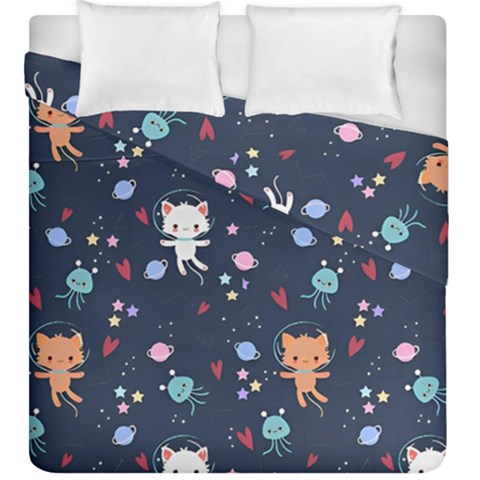Cute Astronaut Cat With Star Galaxy Elements Seamless Pattern Duvet Cover Double Side (King Size) from ArtsNow.com