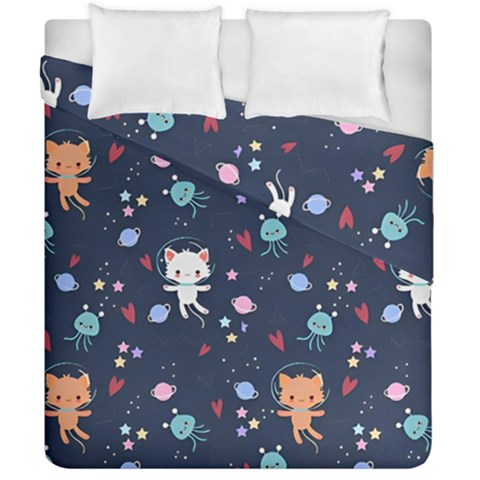 Cute Astronaut Cat With Star Galaxy Elements Seamless Pattern Duvet Cover Double Side (California King Size) from ArtsNow.com