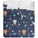 Cute Astronaut Cat With Star Galaxy Elements Seamless Pattern Duvet Cover Double Side (California King Size)