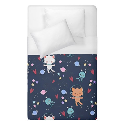 Cute Astronaut Cat With Star Galaxy Elements Seamless Pattern Duvet Cover (Single Size) from ArtsNow.com