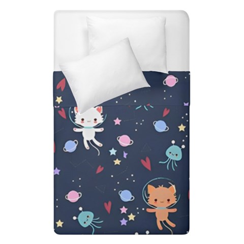 Cute Astronaut Cat With Star Galaxy Elements Seamless Pattern Duvet Cover Double Side (Single Size) from ArtsNow.com