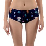 Cute Astronaut Cat With Star Galaxy Elements Seamless Pattern Reversible Mid-Waist Bikini Bottoms