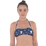 Cute Astronaut Cat With Star Galaxy Elements Seamless Pattern Halter Bandeau Bikini Top