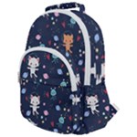 Cute Astronaut Cat With Star Galaxy Elements Seamless Pattern Rounded Multi Pocket Backpack