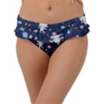 Cute Astronaut Cat With Star Galaxy Elements Seamless Pattern Frill Bikini Bottoms