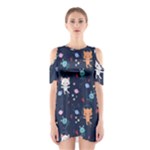 Cute Astronaut Cat With Star Galaxy Elements Seamless Pattern Shoulder Cutout One Piece Dress