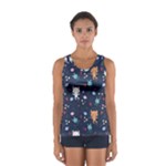 Cute Astronaut Cat With Star Galaxy Elements Seamless Pattern Sport Tank Top 