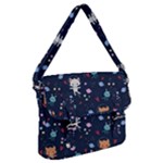 Cute Astronaut Cat With Star Galaxy Elements Seamless Pattern Buckle Messenger Bag