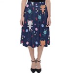 Cute Astronaut Cat With Star Galaxy Elements Seamless Pattern Classic Midi Skirt