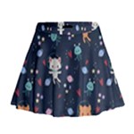 Cute Astronaut Cat With Star Galaxy Elements Seamless Pattern Mini Flare Skirt