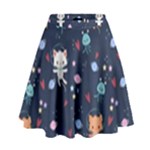 Cute Astronaut Cat With Star Galaxy Elements Seamless Pattern High Waist Skirt