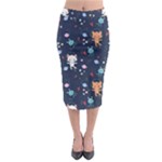 Cute Astronaut Cat With Star Galaxy Elements Seamless Pattern Midi Pencil Skirt