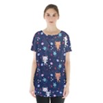 Cute Astronaut Cat With Star Galaxy Elements Seamless Pattern Skirt Hem Sports Top