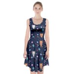 Cute Astronaut Cat With Star Galaxy Elements Seamless Pattern Racerback Midi Dress