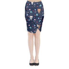Cute Astronaut Cat With Star Galaxy Elements Seamless Pattern Midi Wrap Pencil Skirt from ArtsNow.com