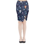 Cute Astronaut Cat With Star Galaxy Elements Seamless Pattern Midi Wrap Pencil Skirt