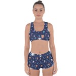 Cute Astronaut Cat With Star Galaxy Elements Seamless Pattern Racerback Boyleg Bikini Set