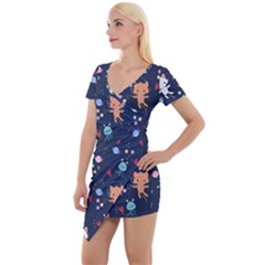 Short Sleeve Asymmetric Mini Dress 