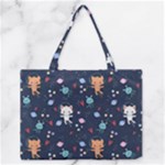 Cute Astronaut Cat With Star Galaxy Elements Seamless Pattern Zipper Medium Tote Bag