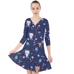 Quarter Sleeve Front Wrap Dress 