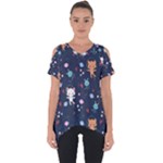 Cute Astronaut Cat With Star Galaxy Elements Seamless Pattern Cut Out Side Drop Tee