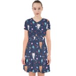 Cute Astronaut Cat With Star Galaxy Elements Seamless Pattern Adorable in Chiffon Dress