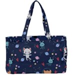 Cute Astronaut Cat With Star Galaxy Elements Seamless Pattern Canvas Work Bag