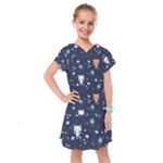 Cute Astronaut Cat With Star Galaxy Elements Seamless Pattern Kids  Drop Waist Dress