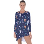 Cute Astronaut Cat With Star Galaxy Elements Seamless Pattern Asymmetric Cut-Out Shift Dress