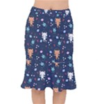 Cute Astronaut Cat With Star Galaxy Elements Seamless Pattern Short Mermaid Skirt