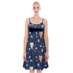 Cute Astronaut Cat With Star Galaxy Elements Seamless Pattern Spaghetti Strap Velvet Dress