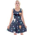 Cute Astronaut Cat With Star Galaxy Elements Seamless Pattern Reversible Velvet Sleeveless Dress